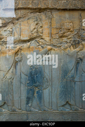 Bas-Relief Darstellung einer persischen Guard, Fars Provinz, Persepolis, Iran Stockfoto