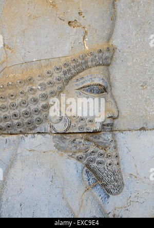 Bas-Relief Darstellung einer persischen Guard, Fars Provinz, Persepolis, Iran Stockfoto