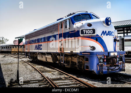 MARC F7 A-Unit Nr. 7100, Baltimore & Ohio Railroad Museum, 901 West Pratt Street, Baltimore, MD Stockfoto