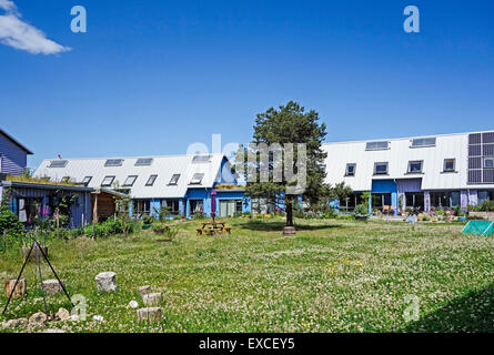 Wohnen im Osten Ginster Co-Gehäuse-Cluster in Findhorn Eco Village Naturschutzgebiet Moray Schottland Stockfoto