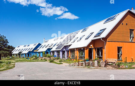 Wohnen im Osten Ginster Co-Gehäuse-Cluster in Findhorn Eco Village Naturschutzgebiet Moray Schottland Stockfoto