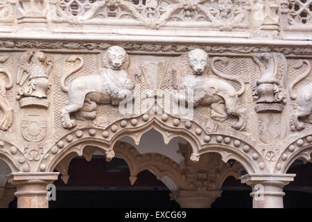 Detail der Spalten im Innenhof des Palastes von El Infantado, Palacio del Infantado, Guadalajara Stockfoto