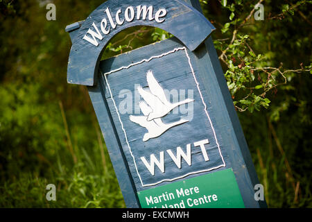 Bilder rund um Southport abgebildet willkommen zu Martin bloße Wetlands Centre Zeichens WWT Martin nur ein Feuchtgebiet Natur behalten ma Stockfoto