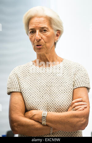 Internationalen Währungsfonds (IWF) Managing Director Christine Lagarde vor der Euro-Gruppe, Finanzminister der Einheitswährung EURO Zone Sitzung im EU-Hauptquartier in Brüssel, Belgien auf 11.07.2015 Finanzminister treffen sich um Griechenlands Antrag auf ein neues Rettungspaket von Wiktor Dabkowski bewerten Stockfoto