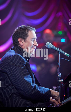 Jools Holland Big Band-Veranstaltung in Blackpools Wintergarten für das BBC Fernsehen zeigen auf der Bühne am Klavier Event Promi berühmt Stockfoto