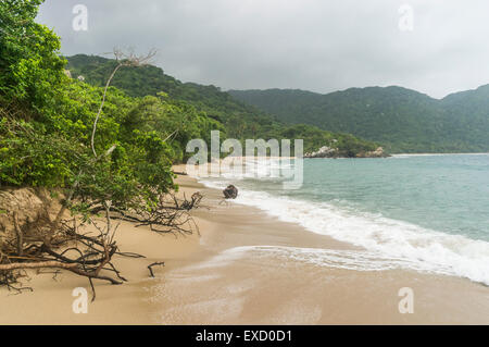 Einem einsamen Strand im Tayrona National Park in der Nähe von Santa Marta, Kolumbien.  Der Park gehört zu den beliebtesten Reisezielen Stockfoto