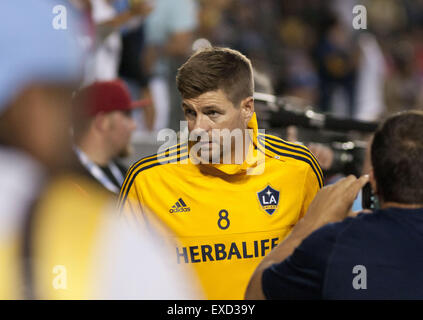 Carson, Kalifornien, USA. 11. Juli 2015. Los Angeles Galaxy (8) Steven Gerrard Mach dich bereit für das Freundschaftsspiel gegen Club America in der Stub Hub Mitte auf Samstag, 11. Juli 2015 in Carson, California.ARMANDO ARORIZO. Bildnachweis: Armando Arorizo/Prensa Internacional/ZUMA Draht/Alamy Live News Stockfoto