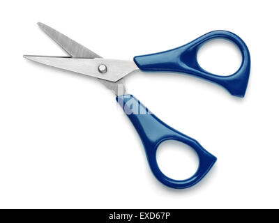 Blaue Schere isoliert auf weiss Stockfoto