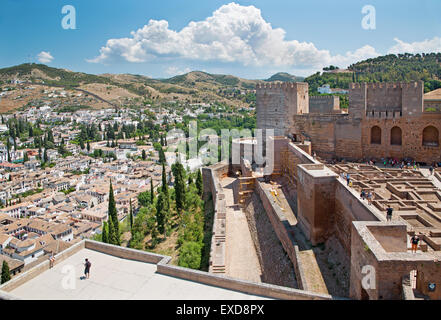 Granada - die Aussichten über das Albaicín Viertel von Alhambra-Festung. Stockfoto