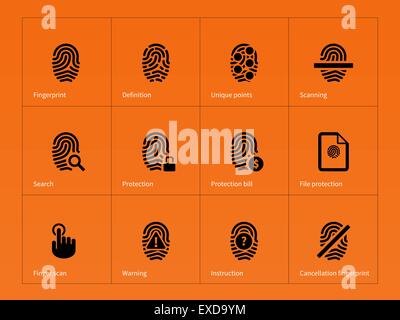Finger print Sicherheitssymbole auf orangem Hintergrund. Stock Vektor