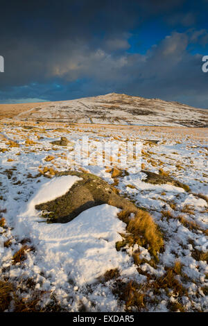 Brown Willy im Schnee Bodmin Moor; Cornwall; UK Stockfoto