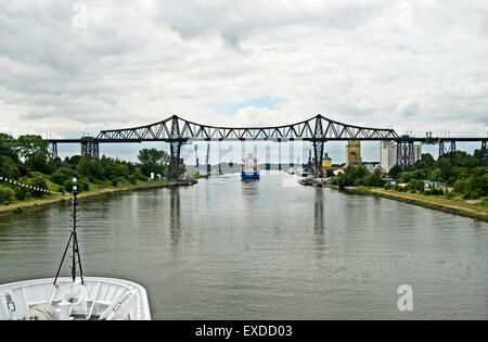 Rendsburg hohen Eisenbahnbrücke über den Nord-Ostsee-Kanal Stockfoto