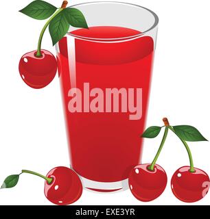 Kirschsaft und Kirschen. Vektor-Illustration. Stock Vektor
