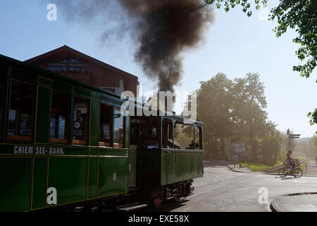 Chiemsee Bahn touristischen Dampfzug, Chiemsee, Chiemgau, Oberbayern, Deutschland, Europa. Stockfoto