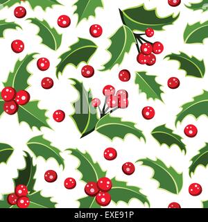 Nahtlose Hintergrund Weihnachten Holly. Vektor-Illustration. Stock Vektor