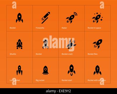 Rakete Symbole auf orangem Hintergrund. Stock Vektor