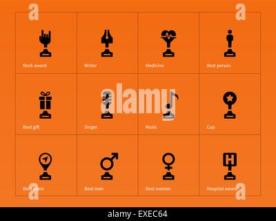 Trophäe und Belohnung Symbole auf orangem Hintergrund. Stock Vektor