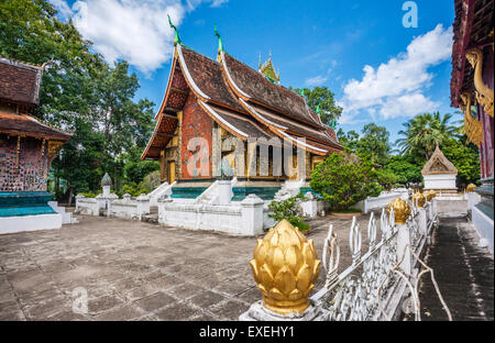 Demokratische Volksrepublik Laos, Luang Prabang, Tempel der goldenen Stadt, Blick auf die SIM-Karte, die wichtigsten Halle des Wat Xieng Thong Stockfoto