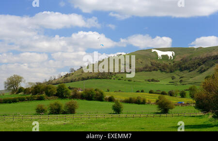 Westbury White Horse (Bratton Camp Burgberg). Stockfoto