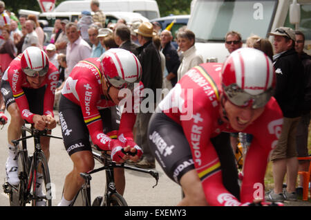 Le Bodan, Plumelec, Bretagne, Frankreich. 12. Juli 2015. Kredit-Team Lotto-Soudal konkurrieren bei der Tour de France 2015 Etappe 9-Team-Zeitfahren: Lukas Peters/Alamy Live News Stockfoto