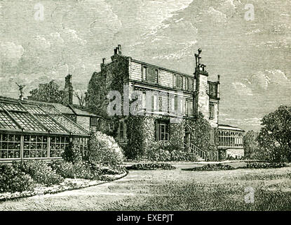 Diese Illustration von John Forsters das Leben von Charles Dickens zeigt das Haus und das Konservatorium in Gadshill von der Wiese. Gadshill war das Herrenhaus im englischen Land von Kent, die das Land Heim von Charles Dickens war. Charles Dickens (1812-1870) ist einer der bekanntesten und die meisten englischen Romanciers unterschieden. Er lebte während der viktorianischen Ära. Zu seinen bekanntesten Werken gehören: A Christmas Carol, David Copperfield, Great Expectations, Oliver Twist und A Tale of Two Cities. Stockfoto