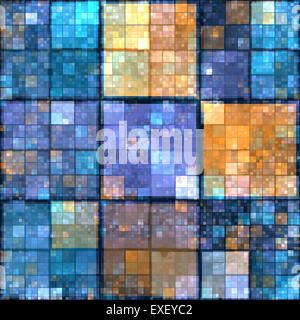 Abstrakte Mosaik Hintergrund mit blauen und orangefarbenen Fliesen Stockfoto