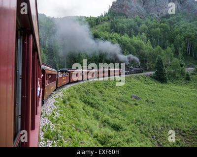 Zug auf der Strecke, Cumbres & Toltec Scenic Railroad, Chama, New Mexico nach Antonito, Colorado. Stockfoto