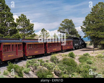 Zug auf der Strecke, Cumbres & Toltec Scenic Railroad, Chama, New Mexico nach Antonito, Colorado. Stockfoto