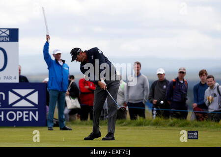 Gullane Golfclub, Aberdeen, Schottland. 11. Juli 2015. Aberdeen Asset Management Scottish Open Golf Turnier, 3. Lauf. Matt Kuchar fahren vom 10. Abschlag © Action Plus Sport/Alamy Live News Stockfoto