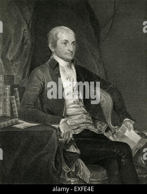 Antike c1860 Gravur, John Jay. John Jay (1745-1829) war ein amerikanischer Staatsmann, Patriot, Diplomat, einer der Gründerväter der Vereinigten Staaten, Unterzeichner des Vertrags von Paris, und erste Oberrichter der Vereinigten Staaten (1789Ð95). Stockfoto