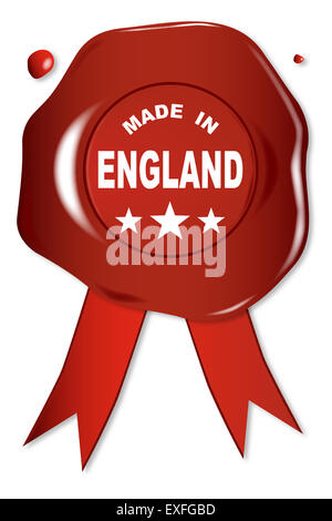 Ein Wachssiegel mit einem Text Made in England Stockfoto