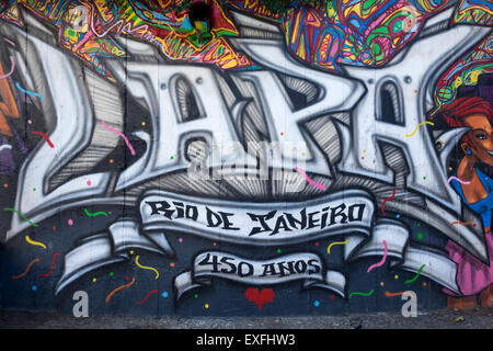 Berühmte Straße kunst Wandbild in der Nachbarschaft Lapa, Rio de Janeiro, Brasilien. Stockfoto