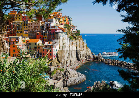 Manarola, den ältesten Dörfern der Cinque Terre in Ligurien, Norditalien Stockfoto