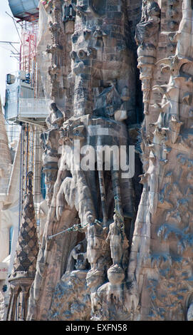 Nahaufnahme des Details auf die Krippe Fassade, La Sagrada Familia Stockfoto
