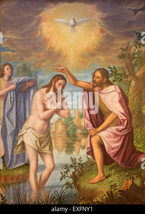 GRANADA, Spanien - 31. Mai 2015: Die Taufe Christi Gemälde im Hauptschiff der Kirche Monasterio De La Cartuja von Fray Juan Sanc Stockfoto