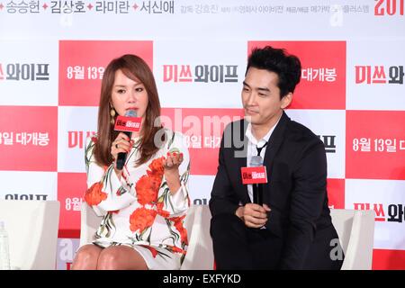 Seung-Heon Song besucht die Pressekonferenz von seinem neuen Film Miss Frau in Seoul, Südkorea am 13. Juli 2015. (China und Südkorea) Stockfoto