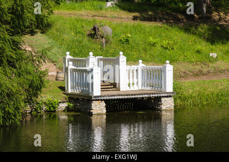 Vintage-Stil Teich Steg, Gangway im Sommerpark Stockfoto