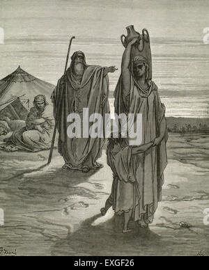 Abraham, die Entlassung von Hagar und Ismael. Stich von Gustave Dore (1832-1883). Stockfoto