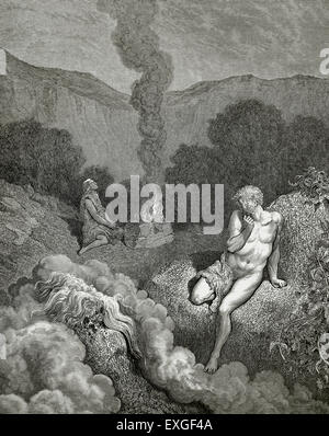 Kain und Abel, die seine Opfer darzubringen. Stich von Gustave Dore (1832-1883) in der Bibel in Bildern. Stockfoto