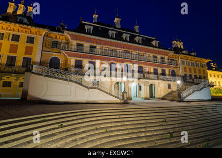 Barock Schloss Pillnitz Schloss bei Nacht, Dresden, Sachsen, Deutschland, Europa Stockfoto