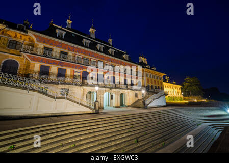 Barock Schloss Pillnitz Schloss bei Nacht, Dresden, Sachsen, Deutschland, Europa Stockfoto