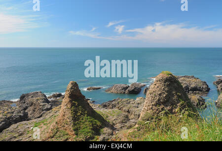 Ungewöhnliche Felsformation auf der South West Coastal Path, in der Nähe von Salcombe, auf der Südküste von Devon, England, UK Stockfoto