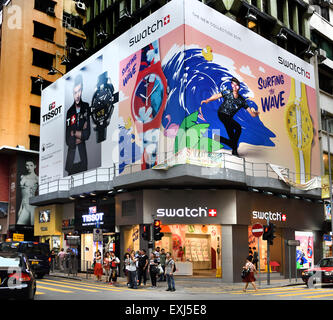 Tissot Swatch Watch Uhren Hong Kong Schmuck China Chinesisch (Abend Nacht Neonlicht Billboard) Hong Kong Kowloon - Sim Sha Tsui - China chinesische Stockfoto