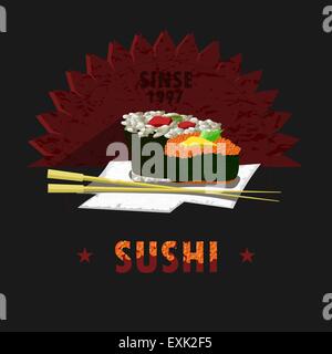 Vintage Sushi-Menü - Essen auf Grunge Hintergrund, Vektor-illustration Stock Vektor