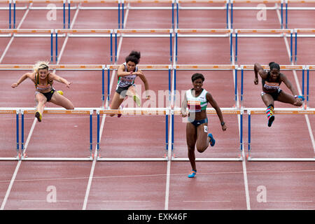 Lucy HATTON, Yasmin Müller, Tiffany PORTER & Tiffany PORTER Frauen 100m Hürden Finale 2014 Sainsbury britischen Meisterschaften Birmingham Alexander Stadion UK Stockfoto