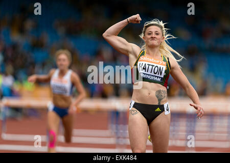 Lucy HATTON Frauen 100m Hürden Heizen 1 2014 Sainsbury britischen Meisterschaften Birmingham Alexander Stadion UK Stockfoto