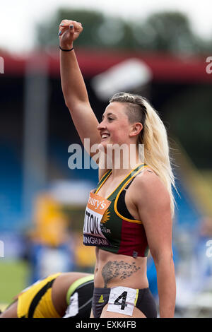 Lucy HATTON Frauen 100m Hürden Heizen 1 2014 Sainsbury britischen Meisterschaften Birmingham Alexander Stadion UK Stockfoto