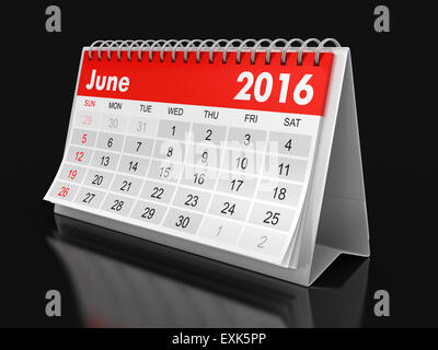 Kalender - Juni 2016 (Clipping-Pfad enthalten) Stockfoto