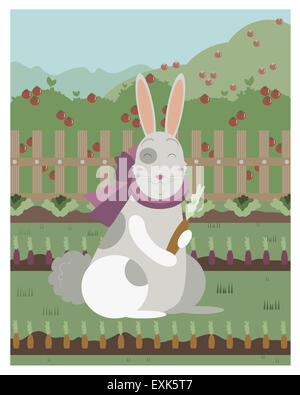 Kaninchen mit einer Karotte in bearbeitbare Vektordatei Stockfoto