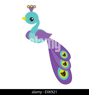 Pfau, Vogel, bunt, süß, lustig, Cartoon, Illustration, isoliert, Vektor Stock Vektor